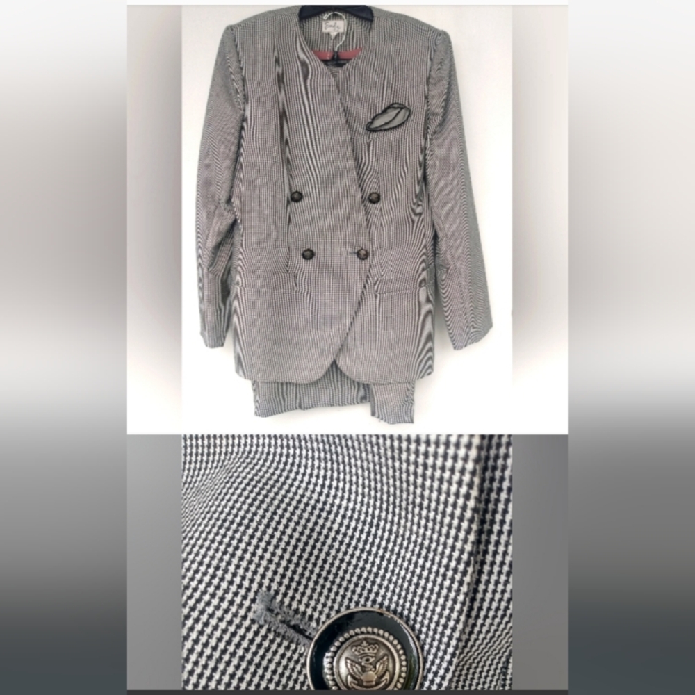 Vintage Skirt Set Checker 80s 90s Blazer Jacket Emily Halloween Film Costume